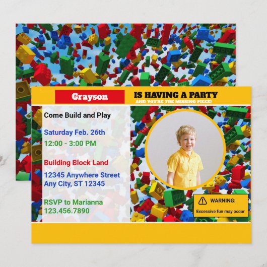 Leuke kleurrijke bouwstenen Verjaardag Foto Kaart (Voorkant / Achterkant)