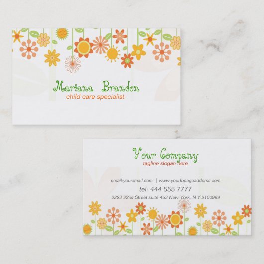 Leuke kleurrijke Cartoon bloemen Visitekaartje (Voorkant / Achterkant)