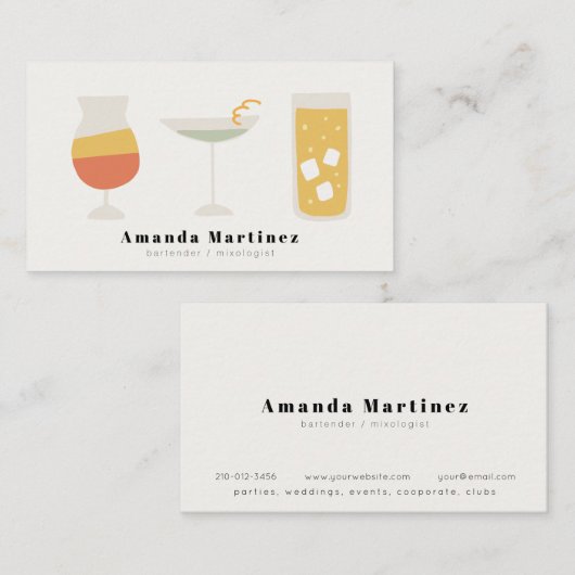 Leuke Kleurrijke Cocktails Bartender Mixoloog Visitekaartje (Voorkant / Achterkant)