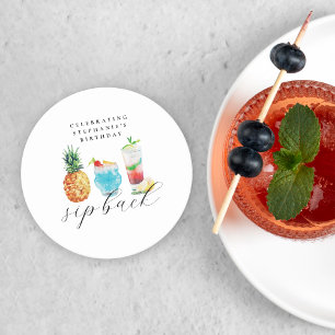 Leuke Kleurrijke Cocktails Verjaardagsfeestje Ronde Kartonnen Onderzetter
