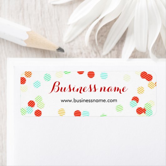 Leuke kleurrijke Confetti bedrijfsnaam labels (Insitu)