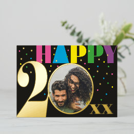 Leuke kleurrijke Confetti Happy 20xx 5 x 7 Foto Folie Feestdagenkaart