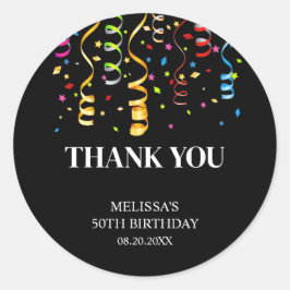 Leuke kleurrijke Confetti Ribbon Verjaardag Dank u Ronde Sticker