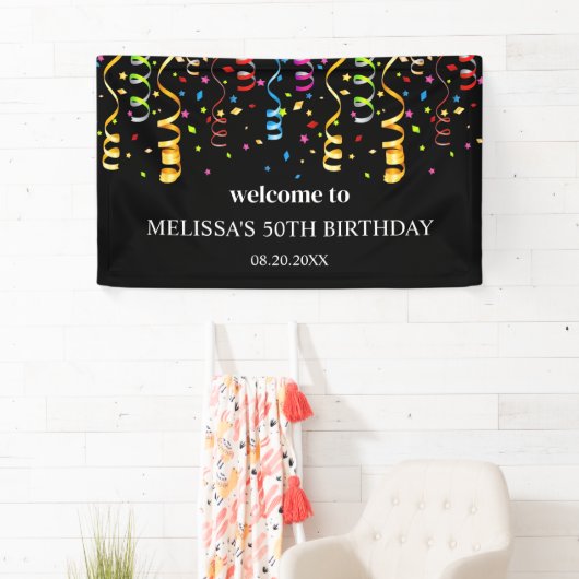 Leuke kleurrijke Confetti Ribbon Verjaardag Welkom Spandoek (Insitu)