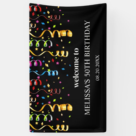 Leuke kleurrijke Confetti Ribbon Verjaardag Welkom Spandoek (Verticaal)
