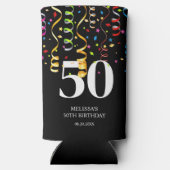 Leuke Kleurrijke Confetti Ribbon Zwart 50 Verjaard Seltzer Blikjeskoeler (Achterkant)