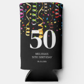 Leuke Kleurrijke Confetti Ribbon Zwart 50 Verjaard Seltzer Blikjeskoeler (Voorkant)