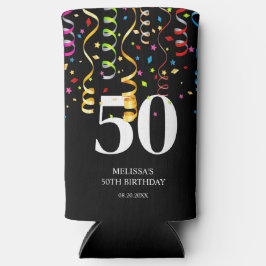 Leuke Kleurrijke Confetti Ribbon Zwart 50 Verjaard Seltzer Blikjeskoeler