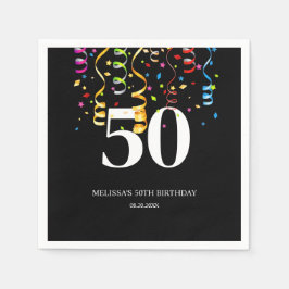 Leuke Kleurrijke Confetti Ribbon Zwart 50 Verjaard Servet