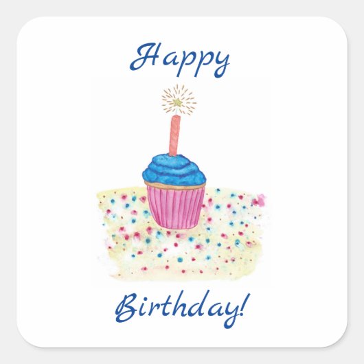 Leuke kleurrijke Cupcake Happy Birthday Stickers (Voorkant)