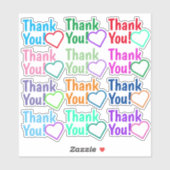 Leuke, kleurrijke "Dank je!" + hartvorm Stickers (Vel)