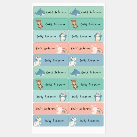 Leuke Kleurrijke Dieren School Kinderopvang Labels (Vel)