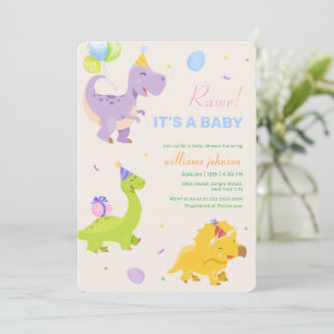 Leuke Kleurrijke Dinosaurus Ballon Feest Baby Borr Kaart
