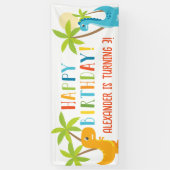 Leuke kleurrijke dinosaurus gelukkig verjaardagsfe spandoek (Verticaal)