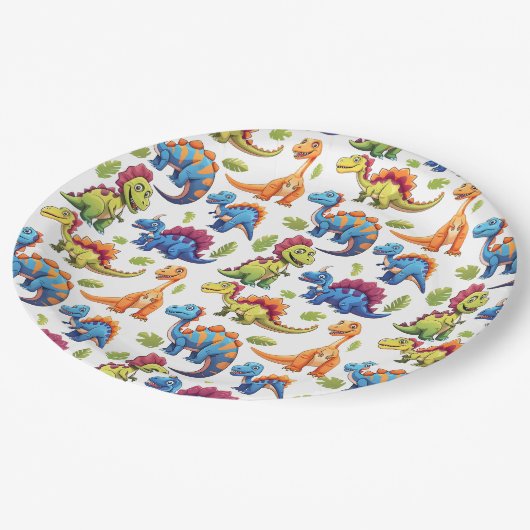 Leuke kleurrijke dinosaurus thema dino-mite papieren bordje (Gekanteld)
