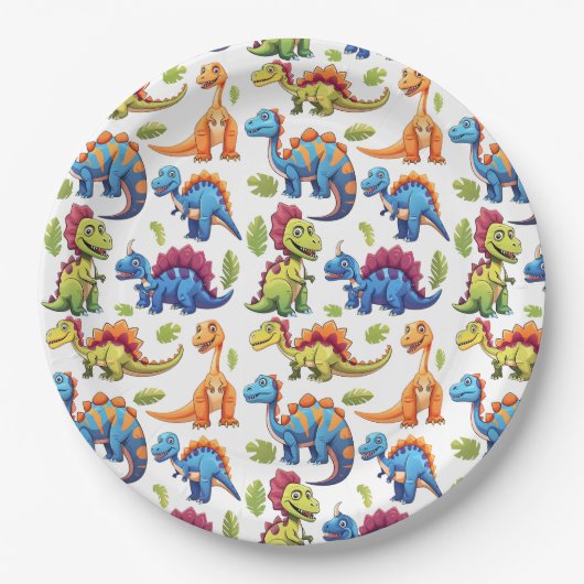 Leuke kleurrijke dinosaurus thema dino-mite papieren bordje (Voorkant)