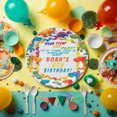 Leuke kleurrijke dinosaurus thema dino-mite papieren bordje