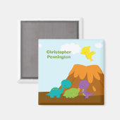 Leuke kleurrijke dinosaurussen gepersonaliseerde m magneet (Voorkant / Achterkant)