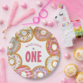 Leuke kleurrijke donuts een eerste verjaardag papieren bordje (Feest)