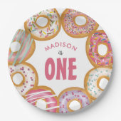 Leuke kleurrijke donuts een eerste verjaardag papieren bordje (Voorkant)