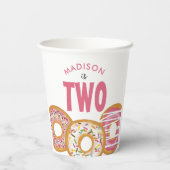 Leuke kleurrijke Donuts Twee Tweede Verjaardag Papieren Bekers (Achterkant)