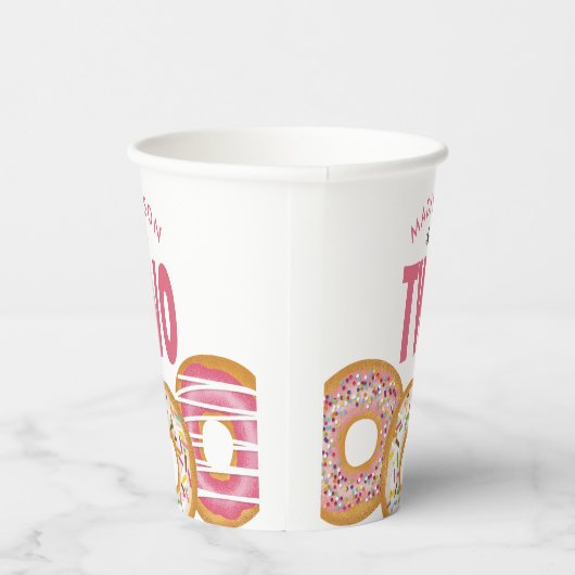 Leuke kleurrijke Donuts Twee Tweede Verjaardag Papieren Bekers (Rechts)