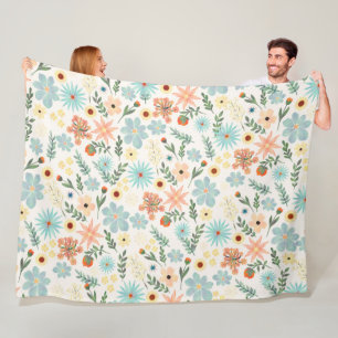 Leuke Kleurrijke Dwaze Bloemige Witte Ontwerp Inpa Fleece Deken