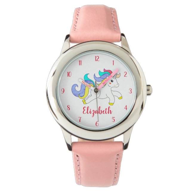 Leuke kleurrijke eenhoorn gepersonaliseerde Kinder Horloge (Voorkant)