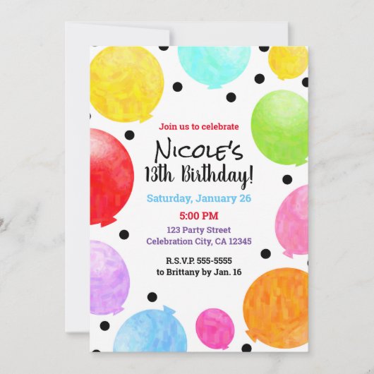 Leuke kleurrijke feestballonnen verjaardagsfeest kaart (Voorkant)