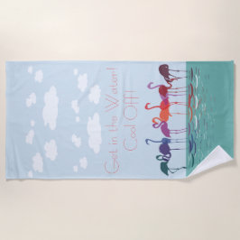 Leuke Kleurrijke Flamingo's Stap in het Water Strandlaken