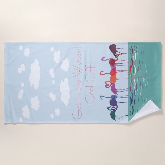 Leuke Kleurrijke Flamingo's Stap in het Water Strandlaken (Voorkant)