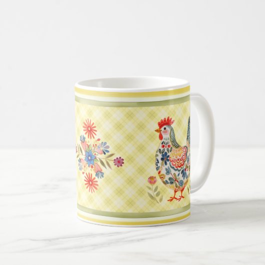 Leuke kleurrijke Folk Art Hen Chicken Floral Mok (Voorkant rechts)