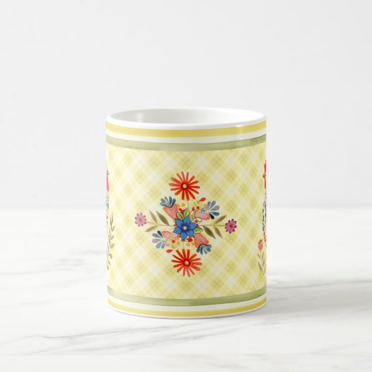 Leuke kleurrijke Folk Art Hen Chicken Floral Mok (Center)