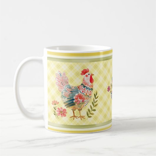 Leuke kleurrijke Folk Art Hen Chicken Floral Mok (Links)