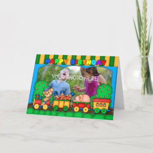 leuke kleurrijke fotoverjaardagskaart met speelgoe kaart