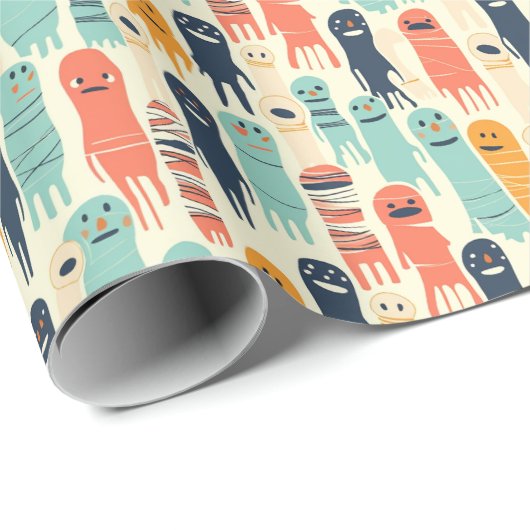 Leuke Kleurrijke Geesten Halloween Cadeaupapier (Rol Hoek)
