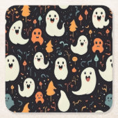 Leuke kleurrijke geesten Halloween Kartonnen Onderzetters (Voorkant)