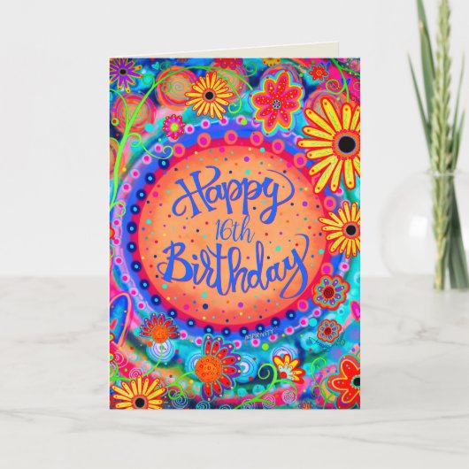 Leuke Kleurrijke Gelukkige Verjaardag Bloemen Cust Kaart (Voorkant)