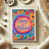 Leuke Kleurrijke Gelukkige Verjaardag Bloemen Cust Kaart