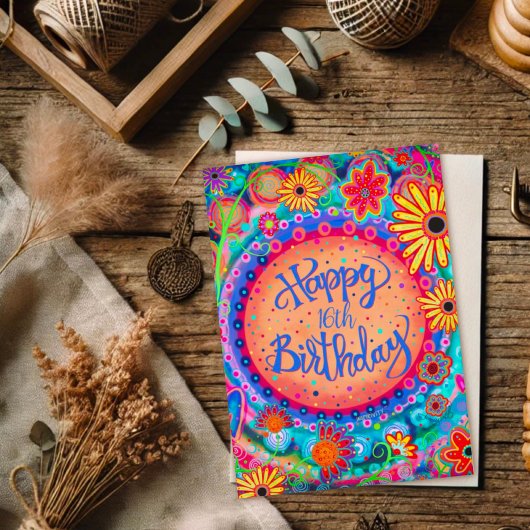 Leuke Kleurrijke Gelukkige Verjaardag Bloemen Cust Kaart