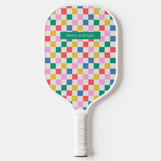 Leuke kleurrijke geruit vrolijk en helder pickleball paddle (Voorkant)