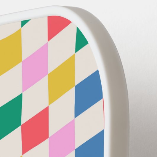 Leuke kleurrijke geruit vrolijk en helder pickleball paddle (Links Detail)