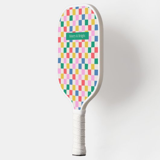 Leuke kleurrijke geruit vrolijk en helder pickleball paddle (Links)