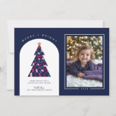 Leuke kleurrijke geruite kerstboom foto feestdagenkaart (Voorkant)