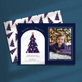 Leuke kleurrijke geruite kerstboom foto feestdagenkaart