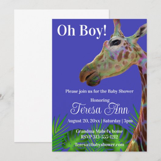 Leuke kleurrijke Giraffe baby shower Uitnodiging (Voorkant / Achterkant)