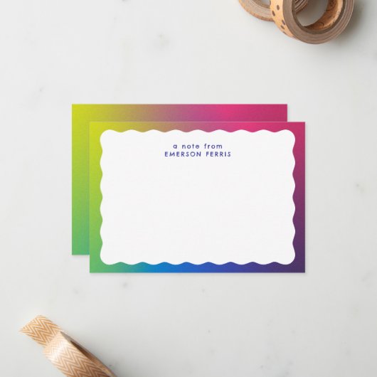 Leuke kleurrijke golvende rand eenvoudige retro ki notitiekaartje (Voorkant / Achterkant in situ)