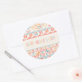 Leuke Kleurrijke Hand getrokken Bloemen Gelukkige  Ronde Sticker (Envelop)