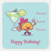 Leuke kleurrijke Happy Birthday Tacos en Margarita Vierkante Sticker (Voorkant)
