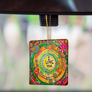 Leuke kleurrijke harten Ik hou van je Inspirivity Keramisch Ornament